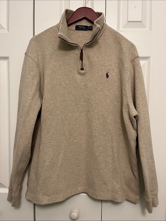 Polo Ralph Lauren Other - Polo by Ralph Lauren Mens Quarter-Zip Sweater Tan with Brown Pony